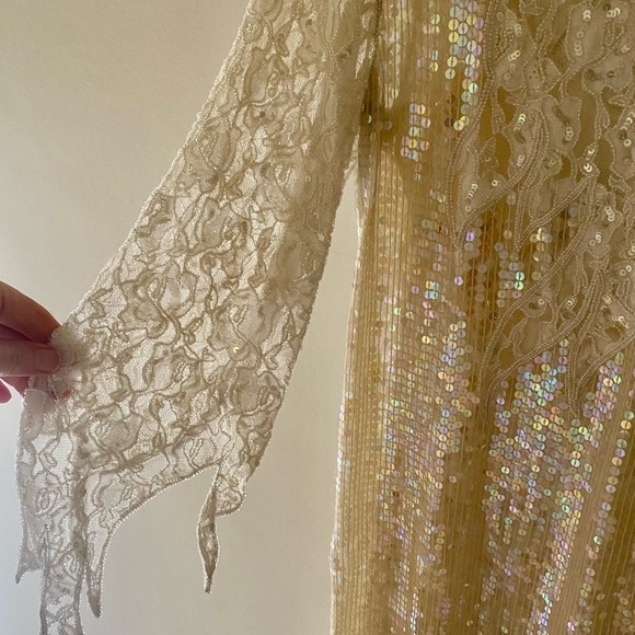 Vintage Sequin Lace Asymmetrical Party Wedding Holiday Dress Size Medium Silk - Picture 5 of 8